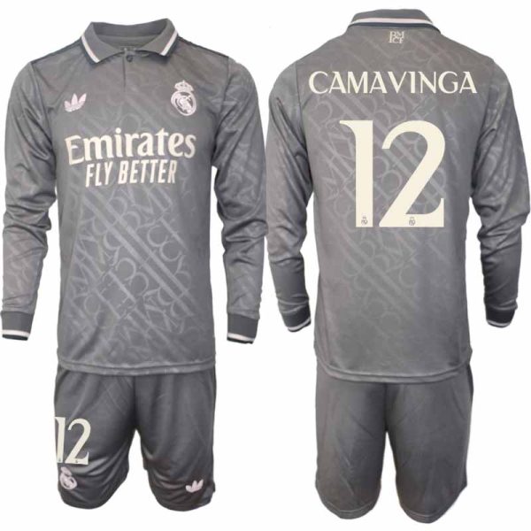 Fotbollströjor Billigt Herr Real Madrid Tredjetröja 2024/25 Långärmad Set Eduardo Camavinga 12
