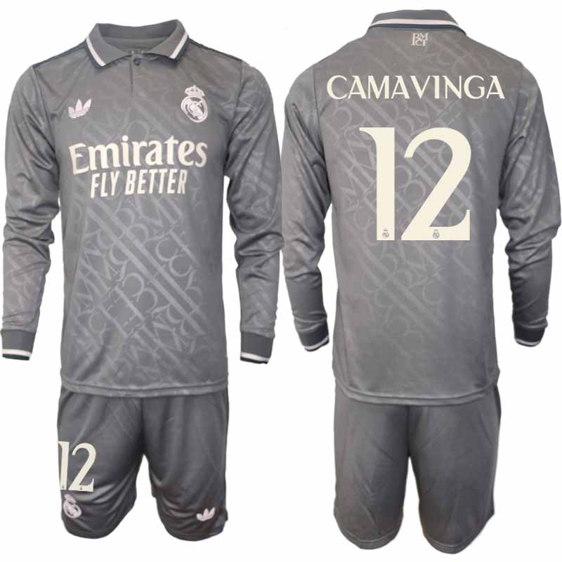 Fotbollströjor Billigt Herr Real Madrid Tredjetröja 2024/25 Långärmad Set Eduardo Camavinga 12