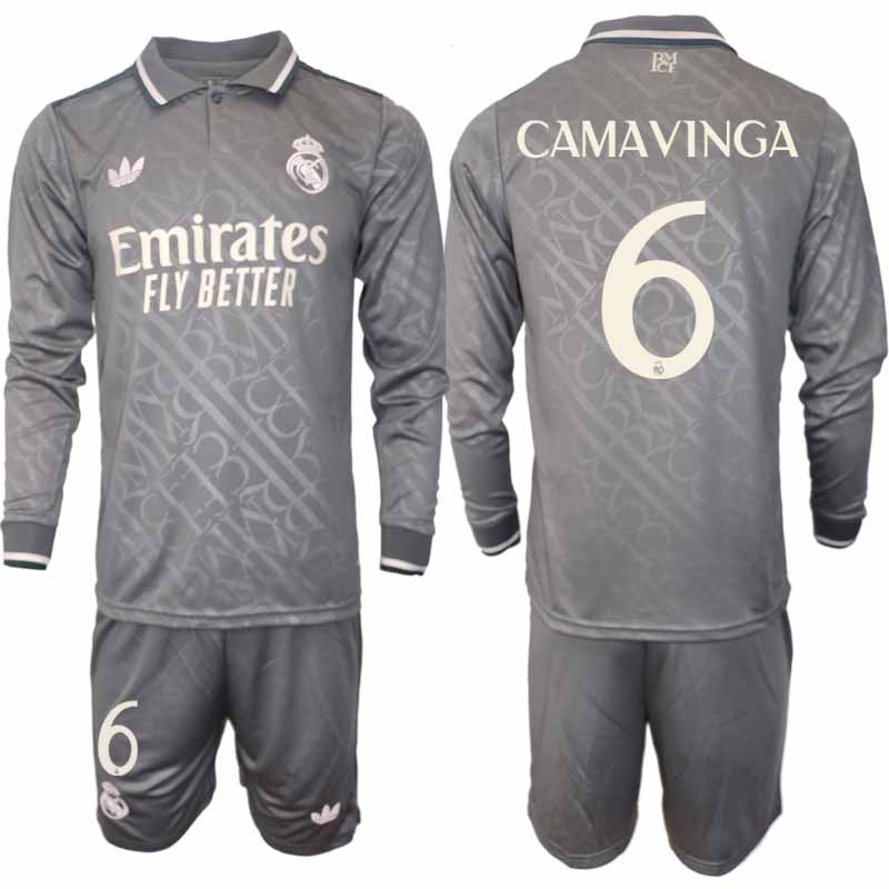 Fotbollströjor Billigt Herr Real Madrid Tredjetröja 2024/25 Långärmad Set Eduardo Camavinga 6