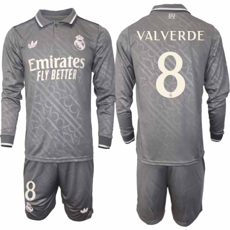 Fotbollströjor Billigt Herr Real Madrid Tredjetröja 2024/25 Långärmad Set Federico Valverde 8