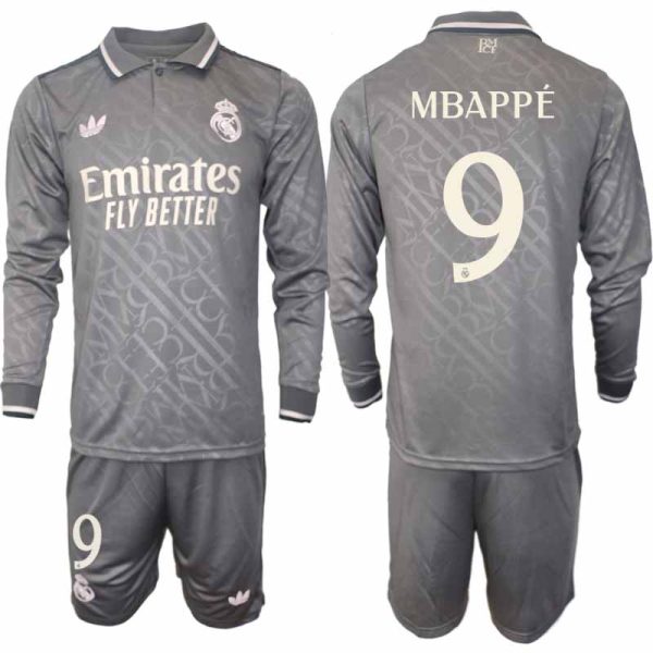 Fotbollströjor Billigt Herr Real Madrid Tredjetröja 2024/25 Långärmad Set Kylian Mbappé 9