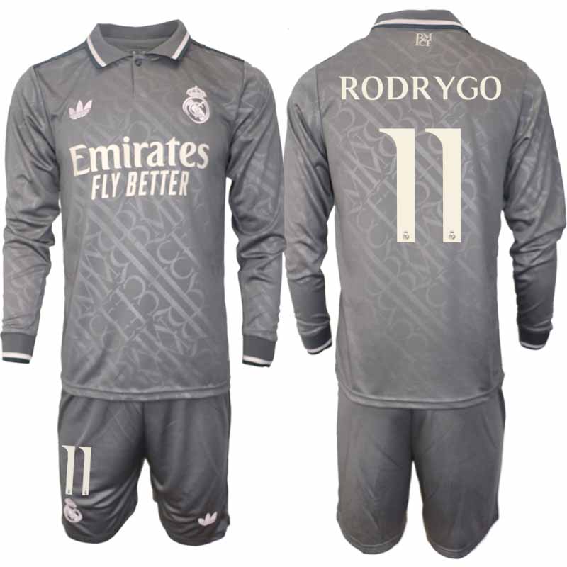 Billiga Fotbollströjor Herr Real Madrid Tredjetröja 2024/25 Långärmad Set Rodrygo 11