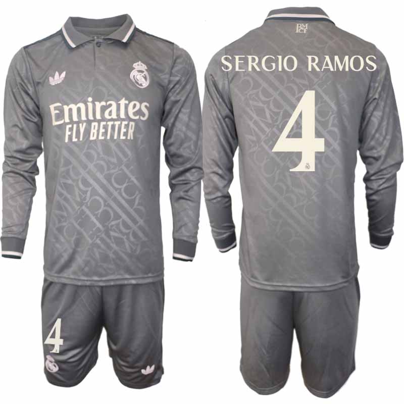 Fotbollströjor Billigt Herr Real Madrid Tredjetröja 2024/25 Långärmad Set Sergio Ramos 4