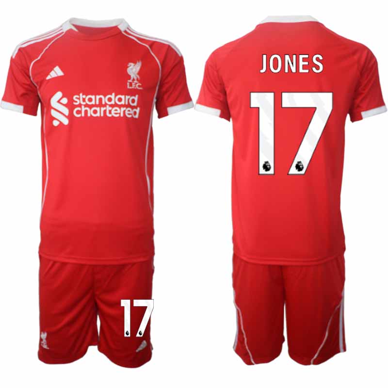 Fotbollsset Liverpool Hemmatröja 2025/26 Fotbollströja med namn Curtis Jones 17