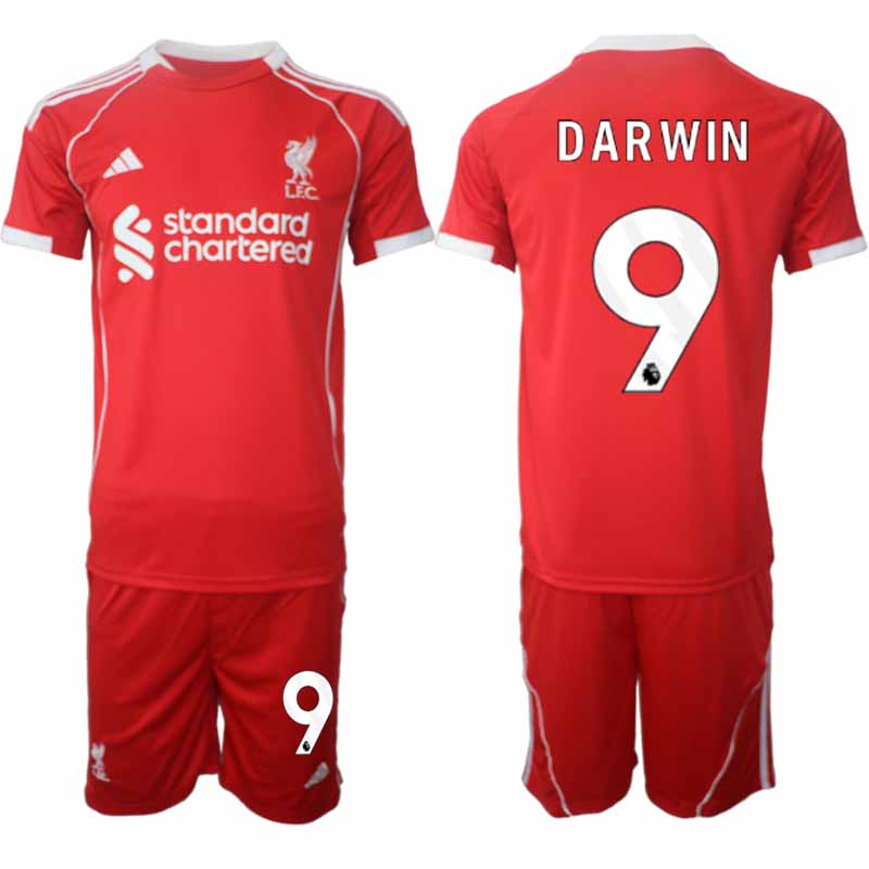 Fotbollskläder Set Herr Liverpool Hemmatröja 2025/26 med namn Darwin Núñez 9