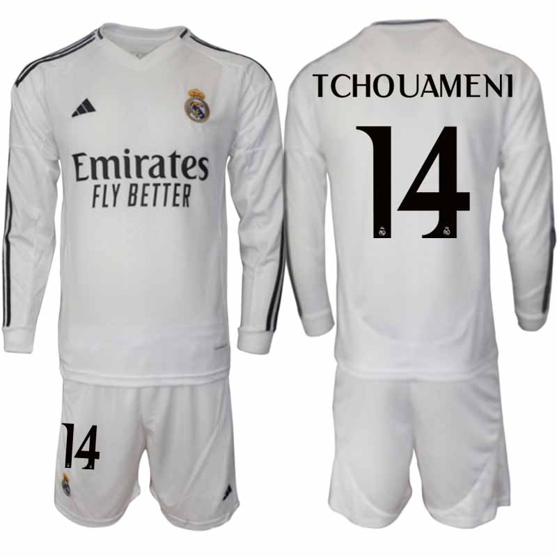 Billiga Fotbollströjor Herr Real Madrid Hemmatröja 2024/25 Fotbolls Set Aurelien Tchouameni 14
