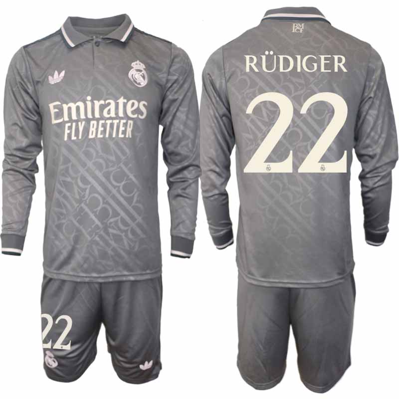 Billiga Fotbollströjor Herr Real Madrid Tredjetröja 2024/25 Långärmad Set Antonio Rüdiger 22