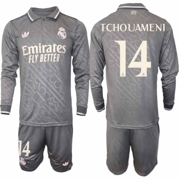 Billiga Fotbollströjor Herr Real Madrid Tredjetröja 2024/25 Långärmad Set Aurelien Tchouameni 14