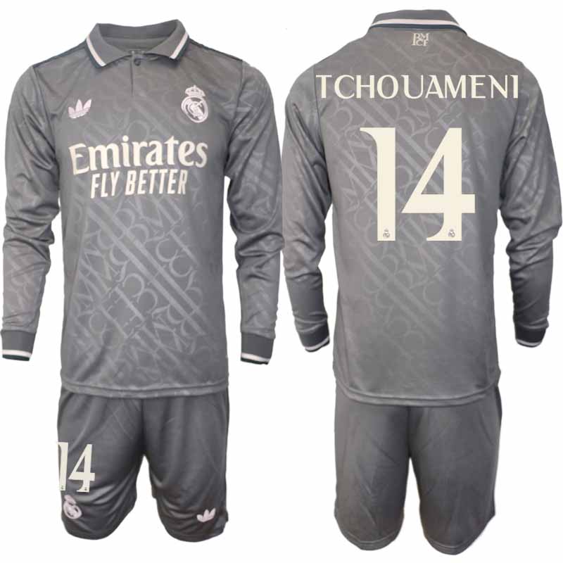 Billiga Fotbollströjor Herr Real Madrid Tredjetröja 2024/25 Långärmad Set Aurelien Tchouameni 14