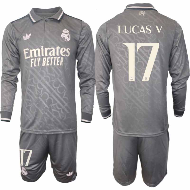 Billiga Fotbollströjor Herr Real Madrid Tredjetröja 2024/25 Långärmad Set Lucas Vazquez 17