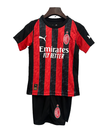 Matchställ Fotboll Barn AC Milan Hemmatröja 2025/26 Kortärmad med Shorts