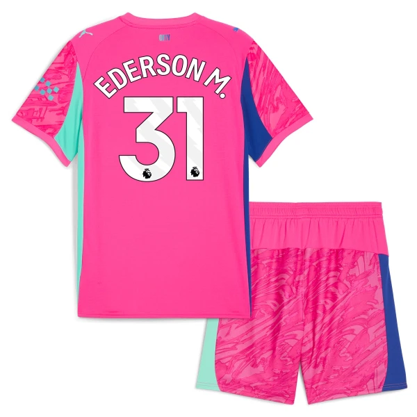 Fotbollskläder Set Barn Manchester City Målvakt Bortatröja 2025/26 Rosa Ederson M. 31