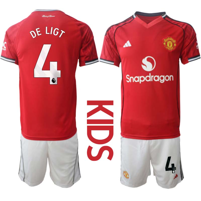 Billiga Fotbollsset Barn Manchester United Hemmaställ 2025/26 Matthijs de Ligt 4