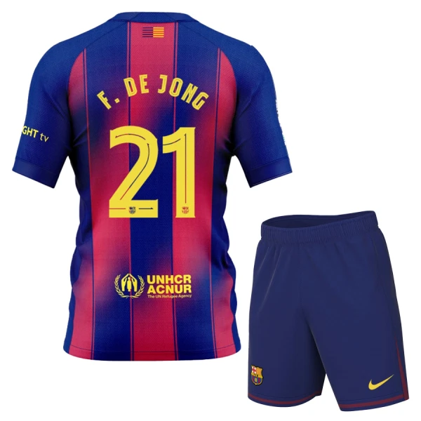 Billiga Fotbollströjor Barn FC Barcelona Hemma 2025/26 Frenkie de Jong 21 Fotbollsställ