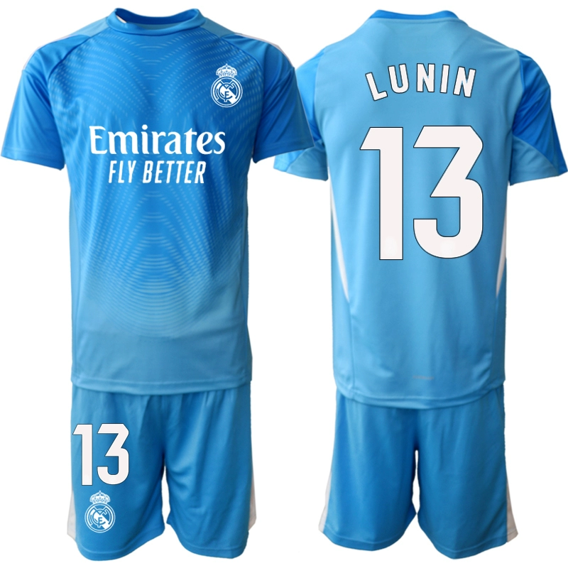 Fotbollskläder Set Barn Real Madrid Målvaktströja 2025-26 Blå Andriy Lunin 13