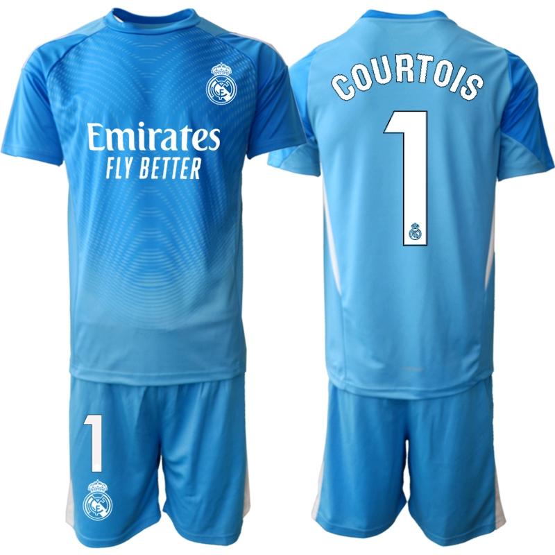 Fotbollskläder Set Barn Real Madrid Målvaktströja 2025-26 Blå Thibaut Courtois 1