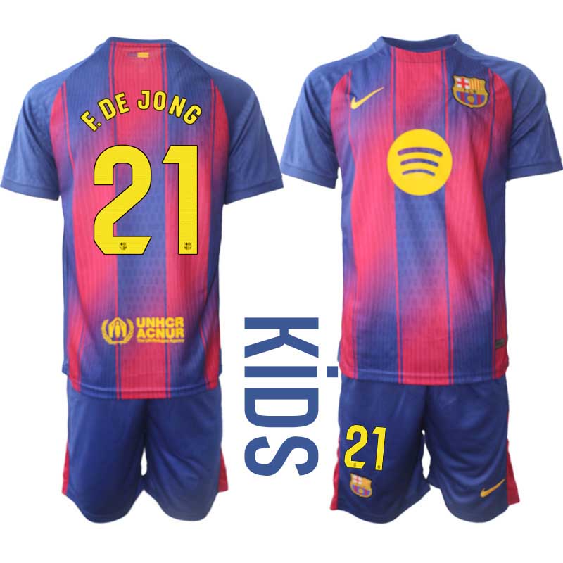 Fotbollsdress Barn FC Barcelona Hemmaställ 2025/26 Frenkie de Jong 21