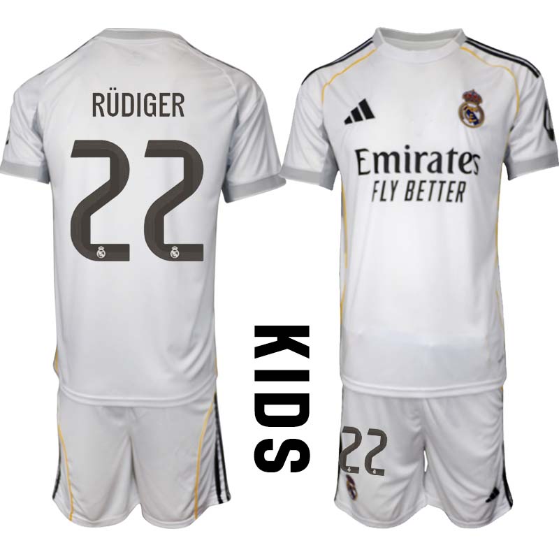 Billiga Fotbollströjor Barn Real Madrid Hemma 2025/26 Set Antonio Rüdiger 22