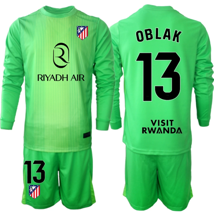 Fotbollskläder Barn Atlético Madrid Målvaktsställ 2025-26 Grön Långärmad Jan Oblak 13