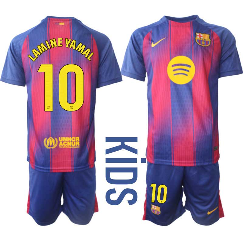 Fotbollskläder Set Barn FC Barcelona Hemmaställ 2025/26 Lamine Yamal 10