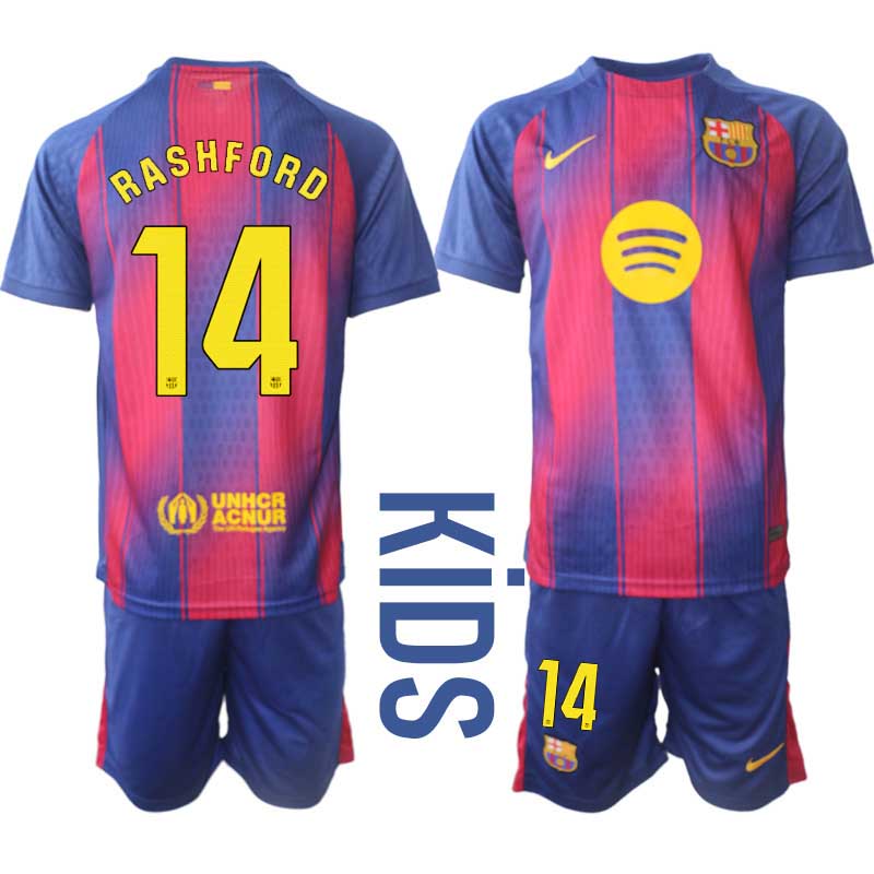 Billiga Fotbollströjor Barn FC Barcelona Hemmaställ 2025/26 Marcus Rashford 14