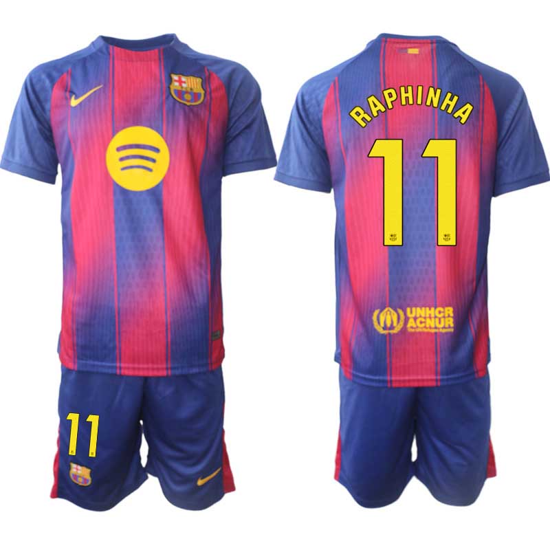 Fotbollskläder Set Herr FC Barcelona Hemmaställ 2025/26 Raphinha 11