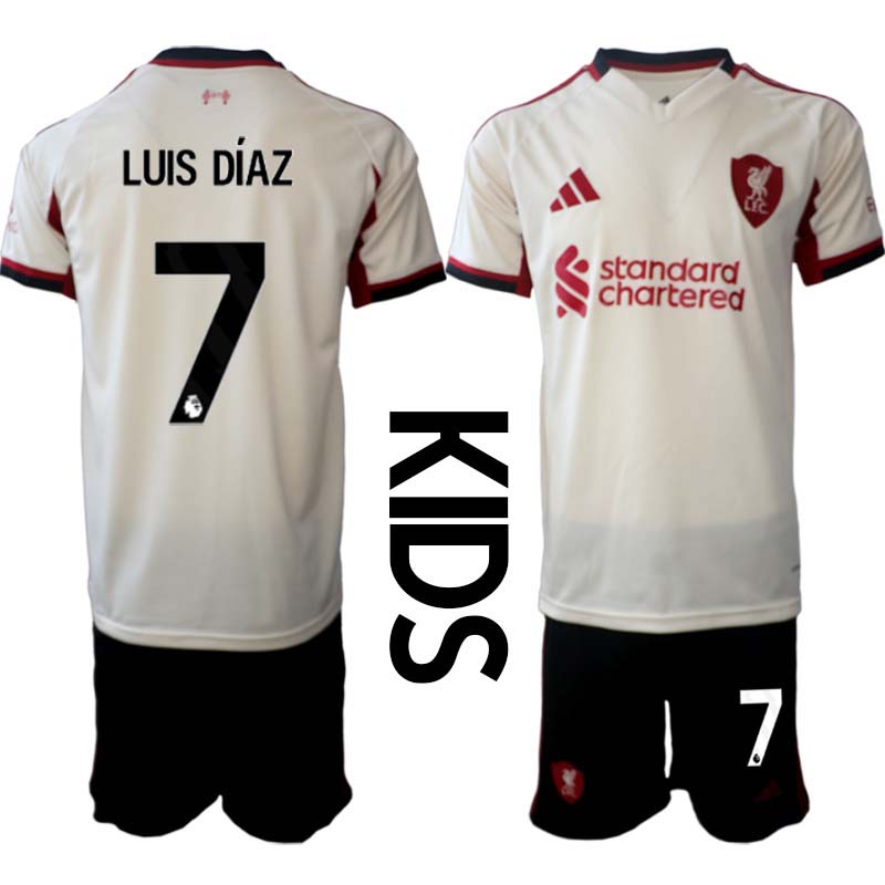 Barn Fotbollskläder Set Liverpool FC Bortaställ 2025/26 Luis Díaz 7