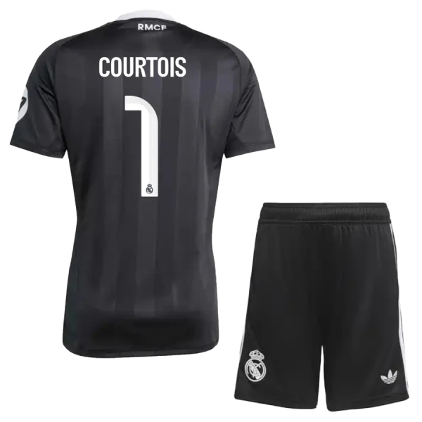 Billiga Fotbollströjor Barn Real Madrid Målvaktsställ 2025-26 Svart Thibaut Courtois 1
