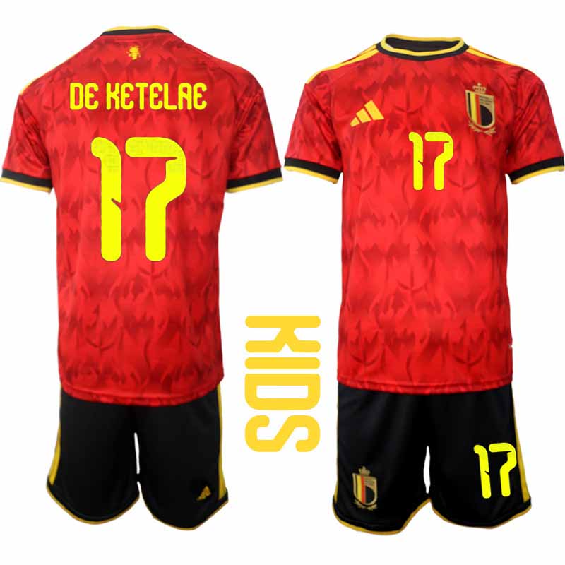 Billiga Fotbollströjor Barn Belgien VM 2026 Hemma Charles De Ketelaere #17 Matchtröja + Shorts