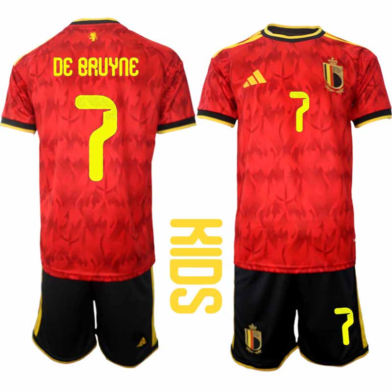 Barn Fotbollströjor Belgien VM 2026 Hemma Kevin De Bruyne #7 Kortärmad Matchtröja + Shorts