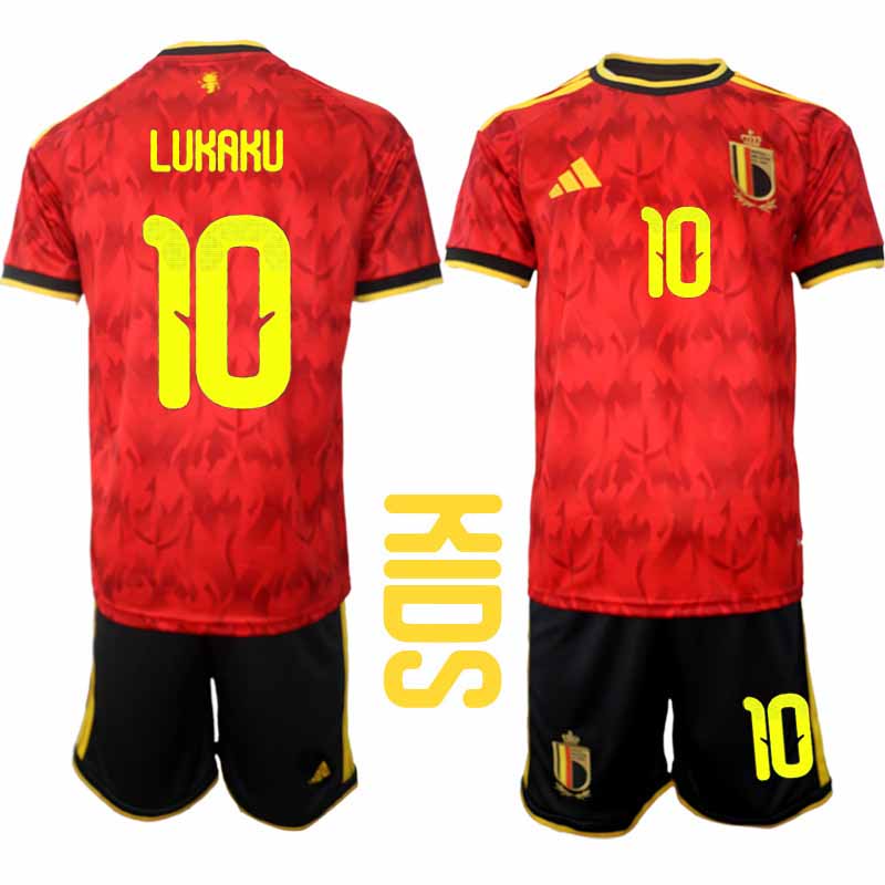Barn Fotbollströjor Belgien VM 2026 Hemma Romelu Lukaku #10 Kortärmad Matchtröja + Shorts
