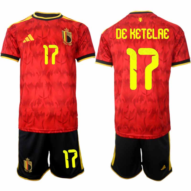 Herr Fotbollströjor Belgien VM 2026 Hemma Charles De Ketelaere #17 Matchtröja + Shorts