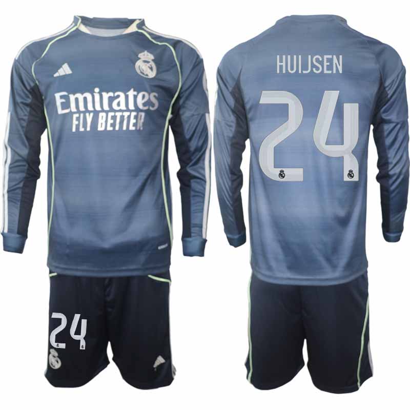 Fotbollskläder Set Herr Real Madrid Dean Huijsen #24 Långärmad Borta 2025/26
