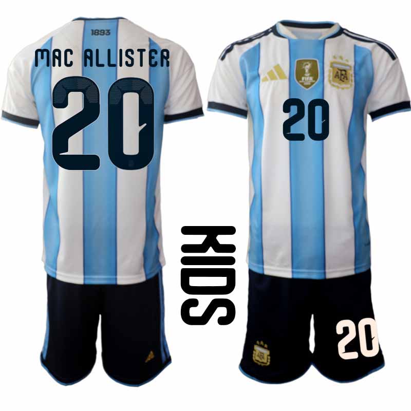 Argentina tröja 2026 VM Hemma Barn Alexis Mac Allister #20 Kortärmad Fotbollsset + Shorts