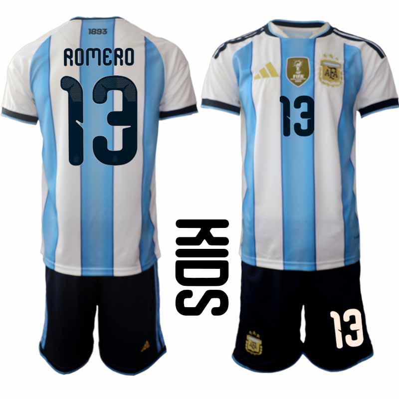Fotbollskläder Set Barn Argentina 2026 VM Hemmaställ Cristian Romero 13