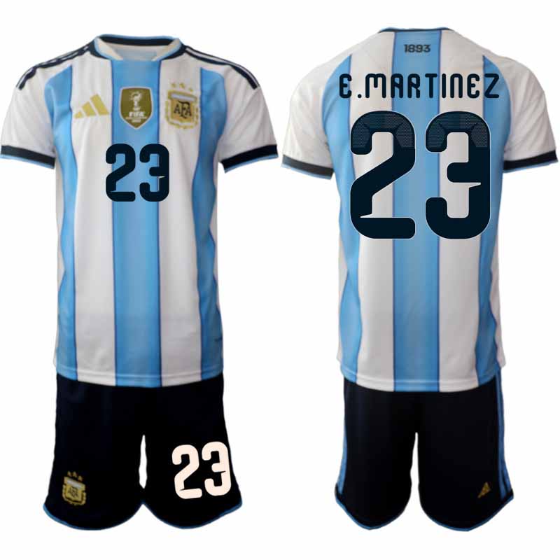 Argentina tröja 2026 VM Hemma Herr Emiliano Martínez #23 Kortärmad Fotbollsset + Shorts