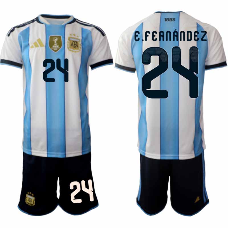 Argentina tröja 2026 VM Hemma Herr Enzo Fernández #24 Kortärmad Fotbollsset + Shorts
