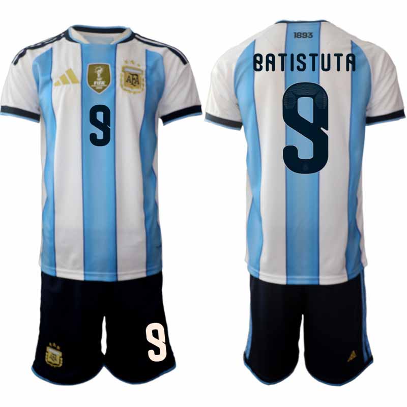 Argentina tröja 2026 VM Hemma Herr Gabriel Batistuta #9 Kortärmad Fotbollsset + Shorts