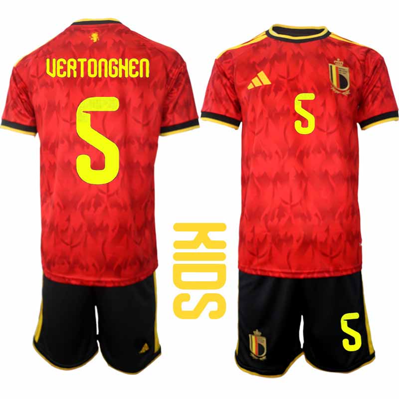 Belgien Hemma Fotbollströja 2026 VM Barn Jan Vertonghen #5 Kortärmad tröja + Shorts