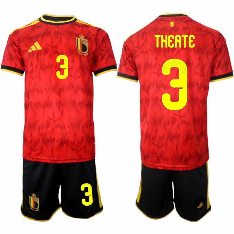 Belgien Hemma Fotbollströja 2026 VM Herr Arthur Theate #3 Kortärmad tröja + Shorts