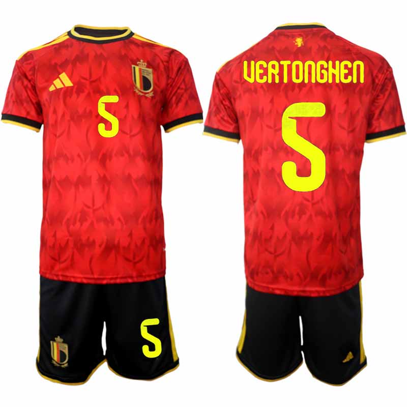 Belgien Hemma Fotbollströja 2026 VM Herr Jan Vertonghen #5 Kortärmad tröja + Shorts