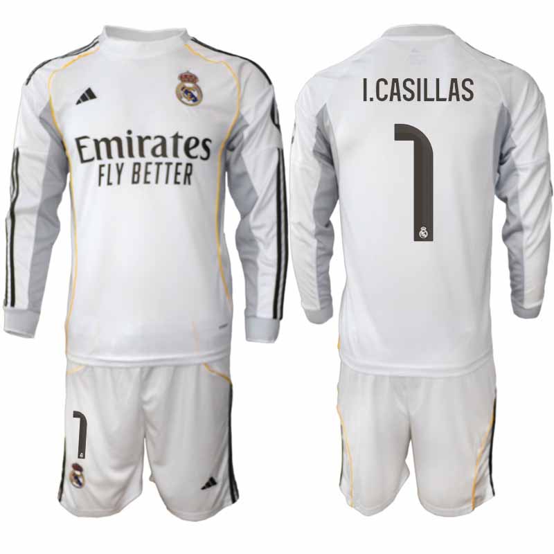 Fotbollskläder Set Herr Real Madrid Iker Casillas #1 Långärmad Hemma 2025/26