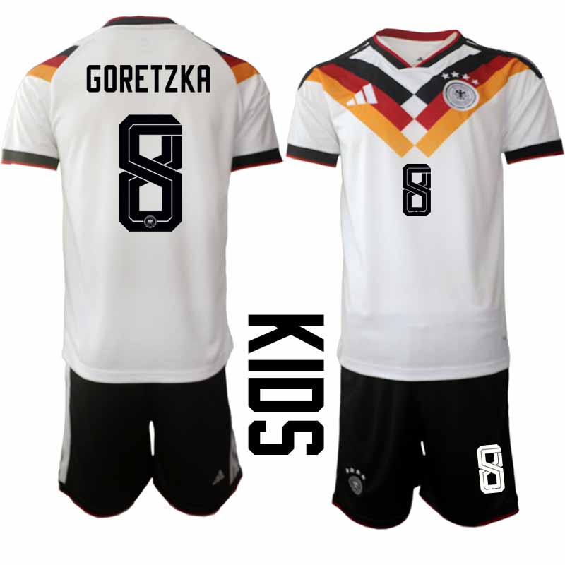 Fotbollskläder Set Tyskland 2026 VM Hemmaställ Barn Leon Goretzka #8