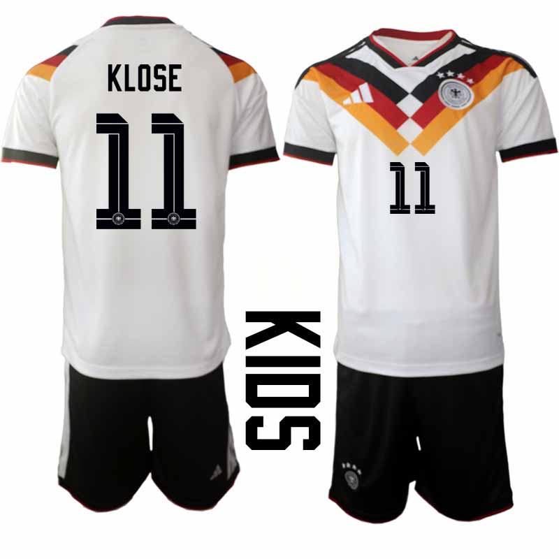 Fotbollströjor Billigt Tyskland 2026 VM Hemmaställ Barn Miroslav Klose #11 Tröja Shorts
