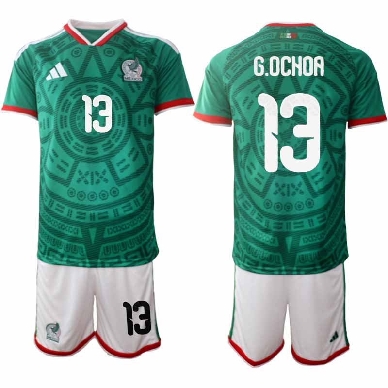 Mexiko tröja 2026 VM Hemma Herr Guillermo Ochoa #13 Kortärmad Matchtröja + Shorts