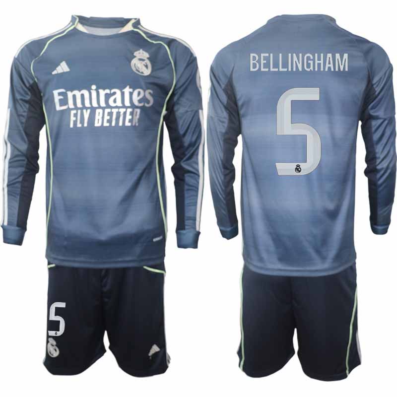Billiga Fotbollströjor Herr Real Madrid Jude Bellingham #5 Långärmad Borta 2025/26