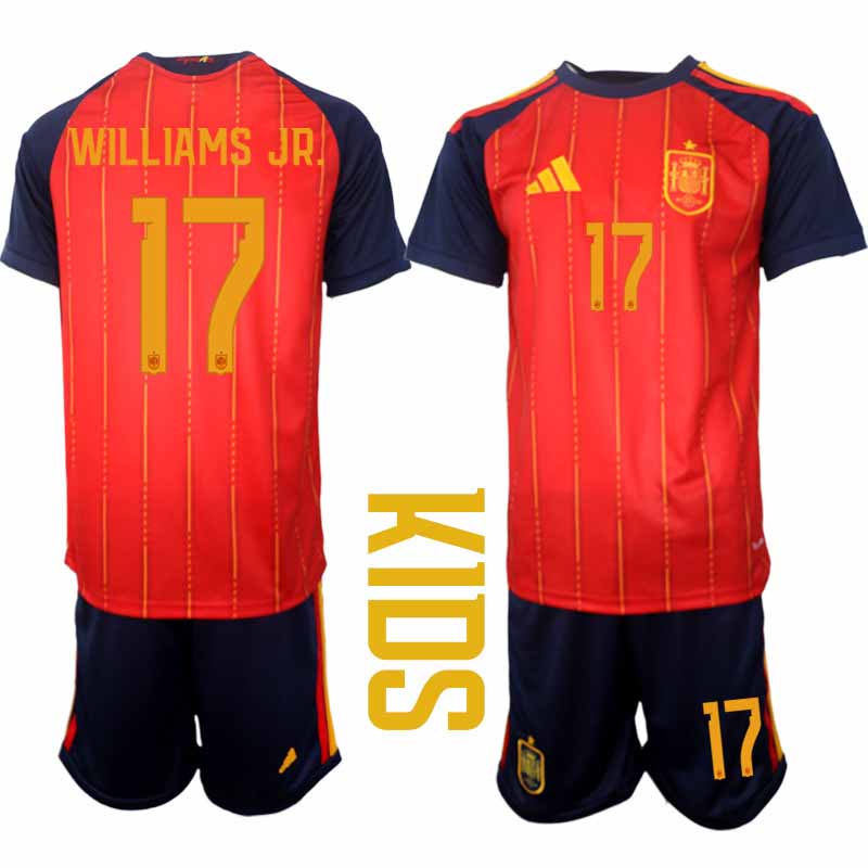 Spanien tröja 2026 VM Hemma Barn Nico Williams #17 Kortärmad matchtröja + Shorts