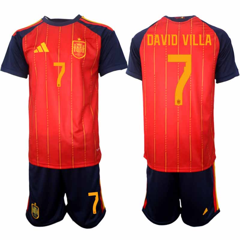 Spanien tröja 2026 VM Hemmaställ Herr David Villa #7 Kortärmad matchtröja + Shorts