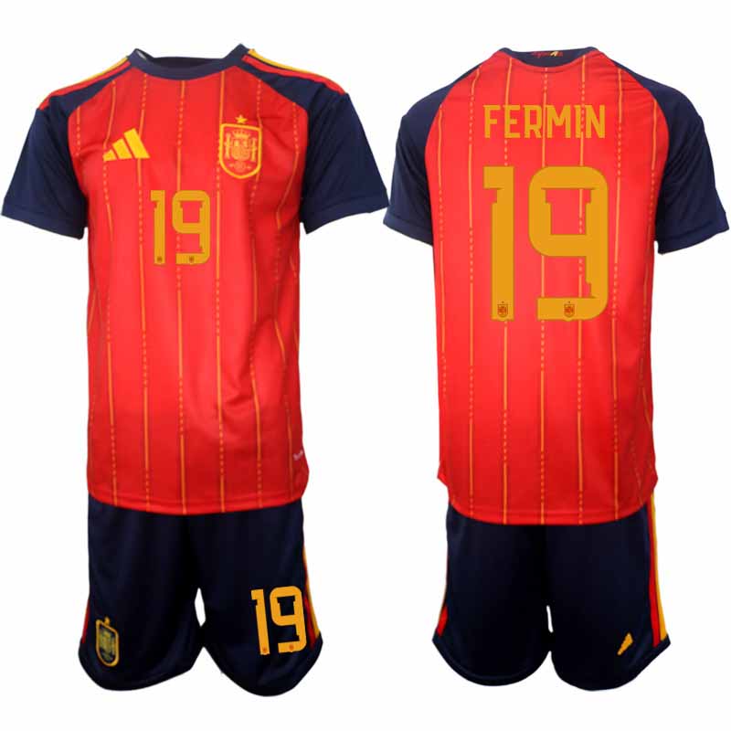 Köpa Fotbollströjor Spanien 2026 VM Hemma Herr Fermin #19 Fotbollskläder Set