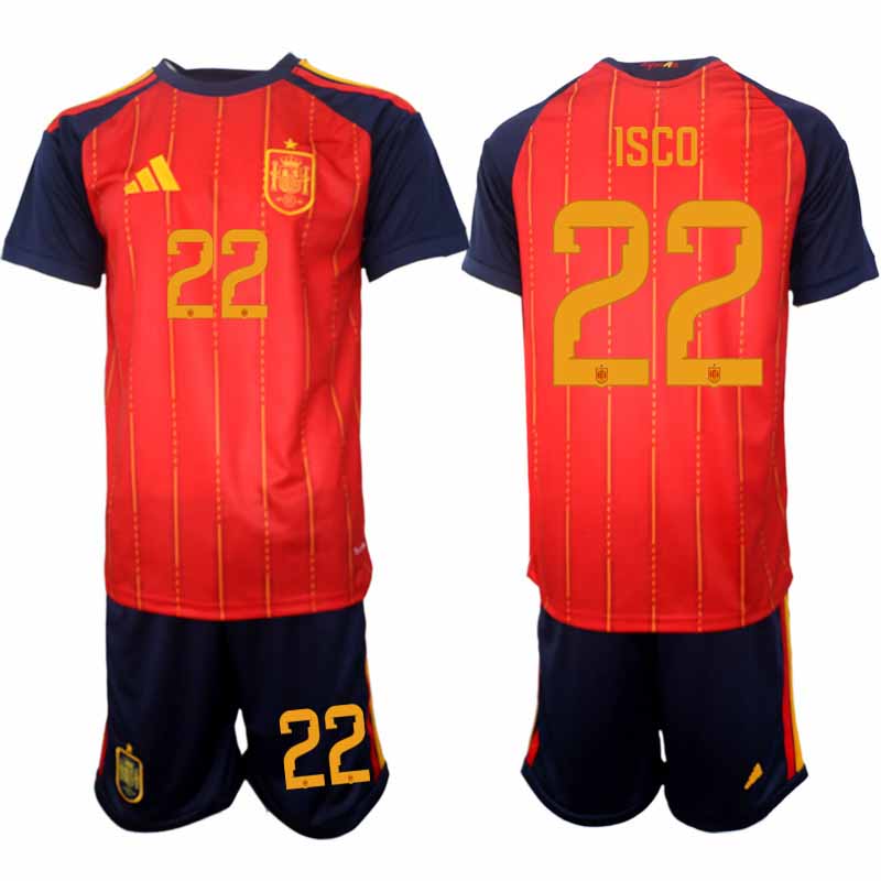 Spanien Fotbollströja 2026 VM Hemmaställ Herr Isco #22 Kortärmad tröja + Shorts